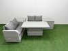 Fimous 4 Seater Outdoor Love Sofa Set Rattan Garden Furniture Set with Adjustable Lifting Dining or Coffee Table 2 Side Tables Light Grey