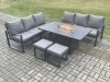 Fimous Aluminium 8 Seater Outdoor Garden Furniture Lounge Sofa Set Gas Fire Pit Dining Table with 2 Small Footstools Dark Grey