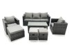 Fimous 8 Seater Rattan Garden Furniture Set Outdoor Lounger Sofa with Coffee Table 2 Armchair 3 Footstools Dark Grey Mixed