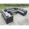 Fimous Outdoor 3 PC Three Seater Ssofa Rattan Garden Furniture Lounge Sofa Set With Oblong Rectagular Coffee Table