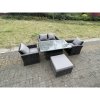 Fimous Rattan Outdoor Furniture Adjustable Rising Lifting Rectangle Dining Table Chairs Two Seater Love Sofa Sets Big Footstools 5 Seater