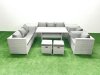 Fimous Rattan Garden Furniture Set Outdoor 8 Seater Patio Dinin g Sofa Sets with Dining Table 2 Chairs 2 Side Tables 2 Small Footstools Light Grey Mixed