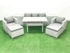 Fimous Garden Dining Set Outdoor Rattan Furniture Set with Sofa Dining Table 2 Chairs 2 Big Footstools 2 Side Tables Light Grey Mixed