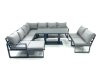 Fimous 10 Seater Outdoor Aluminum Garden Furniture Set Corner Sofa Big Footstool Rising Lifting Dining Table Sets Dark Grey