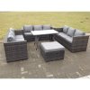 Fimous Outdoor Rattan Garden Furniture Lounge Sofa Set With Oblong Dining Table With Clear Tempered Glass And Big Footstool