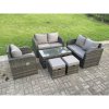 Fimous 7 Seater Dark Grey PE Wicker Rattan Garden Furniture Set Reclining Chair Love Sofa 2 Seater Sofa Set Outdoor Oblong Coffee Table Stools High Back