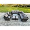 Fimous Rattan Outdoor Garden Furniture Sofa Set Patio Table & Chairs Set with 3 Seater Sofa Reclining Chair Side Table 2 Small Footstools Dark Grey Mixed