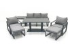 Fimous Outdoor Aluminium Garden Furniture Set with Adjustable Rising Lifting Dining Table 3 Seater Sofa 2 Chair 2 Big Footstools Side Table Dark Grey