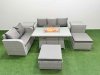 Fimous 7 Seater PE Rattan Wicker Garden Furniture Patio Conservatory Sofa Set with Firepit Dining Table 3 Seater Sofa Love Sofa 2 Big Footstool 2 Side Table