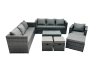 Fimous Rattan Garden Furniture Dining Set 10-seater Patio Coffee Table Sofa Set with 3 Stools Dark Grey Mixed
