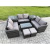 Fimous Wicker PE Rattan Garden Furniture Set 8 Seater Outdoor Lounge Sofa Set with Love Sofa Coffee Table 2 Side Tables 2 Small Footstools Dark Grey Mixed