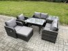 Fimous Wicker PE Rattan Garden Dining Set Outdoor Furniture Sofa with Rectangular Dining Table Big Footstool Side Table Dark Grey Mixed