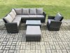 Fimous 8 Seater Rattan Garden Furniture Corner Sofa Set Outdoor Patio Sofa Chair Table Set with Rectangular Coffee Table Dark Grey Mixed