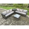 Fimous Rattan Garden Furniture Set 6 Seater Patio Outdoor Lounge Sofa Set with Side Table Square Coffee Table Dark Grey Mixed