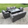 Fimous 8 Seater Dark Grey PE Wicker Rattan Garden Furniture Set Reclining Chair Lounge 3 Seater Sofa Set Outdoor Rectangular Dining Table