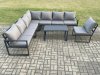 Fimous Aluminium 8 Seater Patio Outdoor Garden Furniture Lounge Corner Sofa Set with Oblong Coffee Table Dark Grey