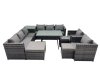 Fimous Outdoor Corner Sofa Chair Dining Table Set Garden Rattan Furniture Set 11 Seater with 3 Stool Side Table Dark Grey