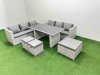 Fimous Rattan Garden Furniture Dining Set 9-seater Patio Rectangular Table Sofa Set with Side Table 3 Stools Light Grey