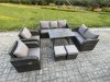 Fimous Outdoor Rattan Garden Furniture Set 9 Seater Patio Lounge Sofa Set with Dining Table 2 Small Footstools Dark Grey Mixed