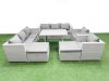 Fimous 10 Seater Garden Furniture Set PE Ratten Garden Sofa Set with Rectangular Dining Table 2 Big Stool Light Grey