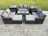 Fimous Outdoor U Shape Sofa Set Wicker PE Rattan Garden Furniture Set with Coffee Table Double Seat Sofa 2 Big Footstool 2 Side Tables Dark Grey Mixed