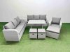 Fimous 8 Pieces Outdoor PE Rattan Garden Furniture with Cushions Reclining Chair Side Table 3 Stool Light Grey