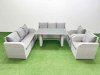 Fimous 8 Seater Wicker PE Rattan Furniture Outdoor Dining Table 3 Seater Sofa Reclining Chair Set Light Grey