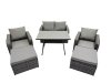 Fimous 6 Seater Garden Outdoor Rattan Furniture Set Rattan Sofa Oblong Dining Table with 2 Big Stools Dark Grey