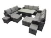 Fimous Rattan Garden Furniture Dining Set 13-seater Patio Height Adjustable Rising Lifting Table Sofa Set with 4 Footstools Dark Grey Mixed