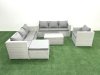 Fimous Wicker PE Rattan Sofa Garden Furniture Set with Armchair Oblong Coffee Table Big Footstool Light Grey Mixed