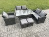 Fimous Wicker Rattan Garden Dining Set Outdoor Furniture Sofa with Dining Table Double Seat Sofa 2 Small Footstools Dark Grey Mixed