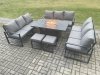 Fimous Aluminium 11 Seater Garden Furniture Outdoor Set Patio Lounge Sofa Gas Fire Pit Dining Table Set with 2 Small Footstools Dark Grey