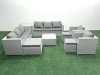 Fimous Outdoor Rattan Sofa Garden Furniture Set with 2 Armchairs Square Coffee Table 3 Footstools Side Table Light Grey Mixed
