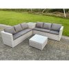 Fimous 6 Seater PE Wicker Light Grey Rattan Garden Corner Sofa Sets Outdoor Patio Furniture Coffee Table