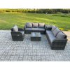 Fimous Outdoor Rattan Garden Furniture Set Conservatory Patio Sofa Coffee Table With Reclining Chair Side Table Dark Grey Mixed