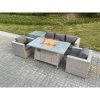 Fimous Light Grey Corner Rattan Garden Furniture Set Gas Fire Pit Dining Set Heater Lounge Sofa Side Coffee Table Armchairs