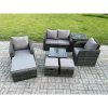 Fimous Rattan Garden Furniture Set Patio Conservatory Indoor Outdoor 8 Piece Set with Love Sofa Square Coffee Table 3 Footstools Side Table