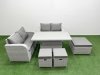 Fimous 7 Seater Outdoor Love Sofa Set Rattan Garden Furniture Set with Adjustable Lifting Dining or Coffee Table 3 Footstool Light Grey