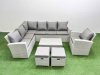 Fimous 9 Seater Garden Outdoor PE Rattan Furniture Set Rattan Garden Sofa Set with 2 Small Footstools Light Grey Mixed