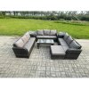 Fimous 10 Seater Rattan Garden Furniture Set Indoor Outdoor Patio Sofa Set with Coffee Table 2 Side Tables Big Footstool Dark Grey Mixed