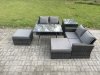 Fimous 6 Seater Garden Dining Set Wicker PE Rattan Outdoor Furniture Sofa with Rectangular Dining Table Double Seat Sofa 2 Big Footstool Side Table Dark Grey Mixed