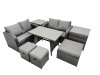 Fimous 7 Seater Garden Outdoor Rattan Furniture Set Rattan Sofa Oblong Dining Table with 2 Side Tables Dark Grey
