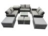 Fimous PE Rattan Garden Furniture Set Lounge Double Seat Sofa Coffee Table Set with Side Table 4 Stools Dark Grey Mixed
