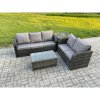 Fimous 5 Seater Rattan Wicker Garden Furniture Patio Conservatory Sofa Set with Rectangular Coffee Table 3 Seater Sofa Love Sofa Side Table