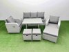 Fimous Reclining Chair 3 Seat Sofa Set Garden Furniture Set with Rectangular Dining Table 3 Footstools Light Grey