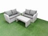 Fimous 4 Seater Outdoor Love Sofa Set Rattan Garden Furniture Set with Oblong Coffee Table Light Grey