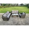 Fimous 7 Seater Dark Grey PE Wicker High Back Rattan Garden Furniture Set Reclining Chair Lounge 3 Seater Sofa Set Outdoor Rectangular Coffee Table