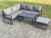 Fimous Aluminium Outdoor Garden Furniture Set Lounge Sofa Oblong Coffee Table Sets with Big Footstool Indoor Conservatory Set Dark Grey