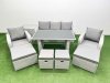 Fimous 9 Seater Patio Garden Furniture Sets with Black Glass Top Dining Table Love Sofa Side Table 4 Stools Light Grey