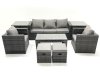 Fimous Rattan Garden Furniture Set Outdoor Lounger Sofa with Coffee Table 2 Armchair 2 Small Footstools 2 Side Tables Dark Grey Mixed